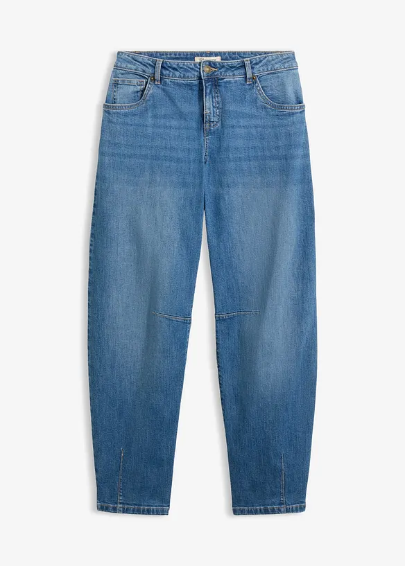 Barrel-Jeans Mid Waist in blau von vorne - bonprix