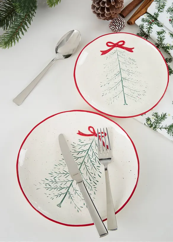 Geschirr-Set mit Schleife/Baum Design (6-tlg. Set) in weiß - bonprix