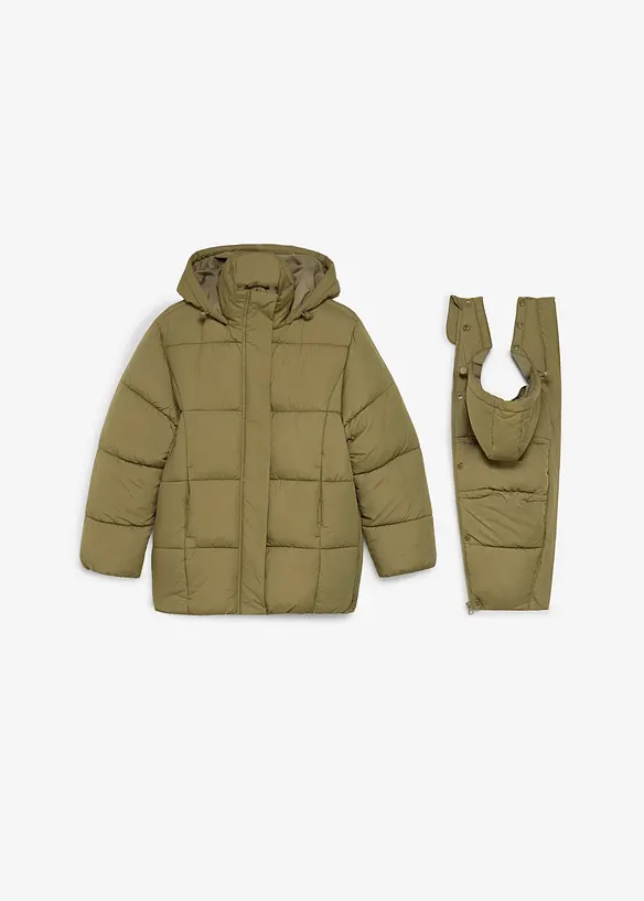 3-in-1-Umstands-Pufferjacke mit Trageeinsatz, wasserabweisend in grün von vorne - bonprix
