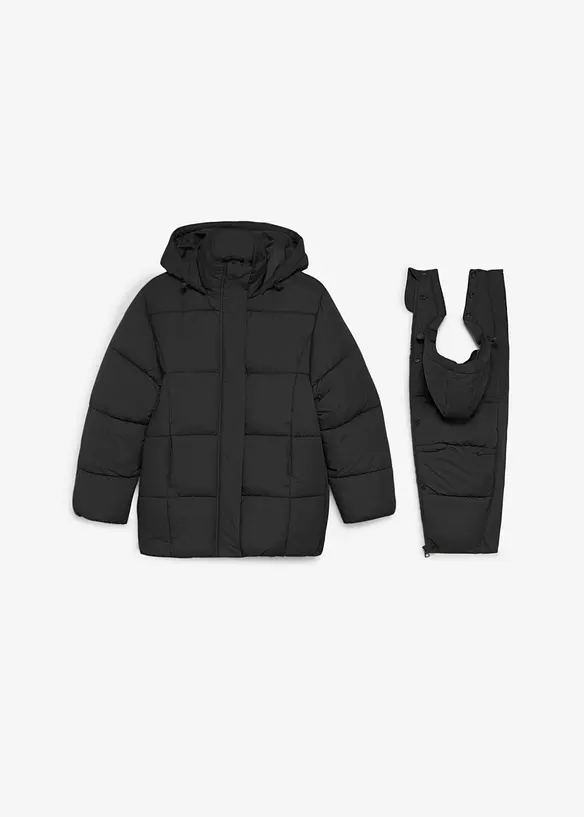 3-in-1-Umstands-Pufferjacke mit Trageeinsatz, wasserabweisend in schwarz von vorne - bonprix
