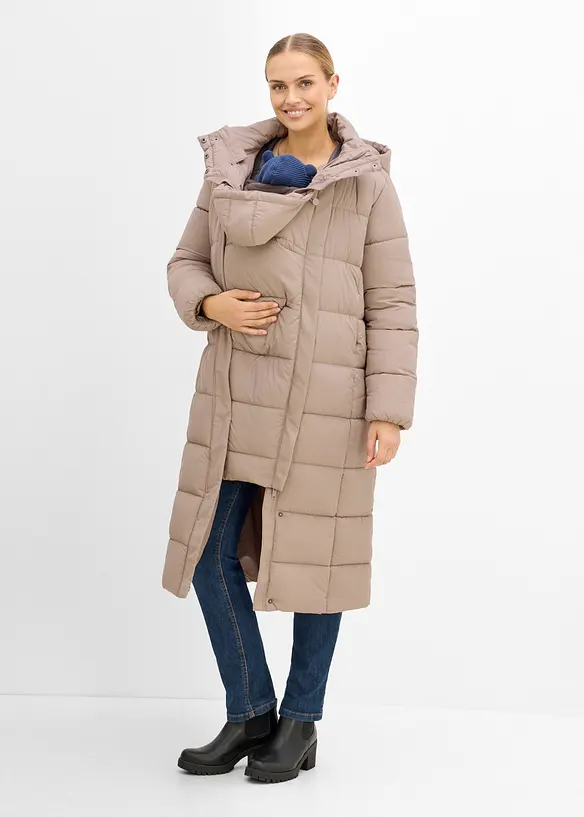 Warmer 2-in-1 Umstands-Puffermantel mit Trageeinsatz in braun von vorne (Totalaufnahme) - bonprix