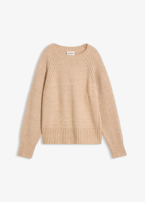 Pullover aus weichem Woll-Mix in beige von vorne - bonprix