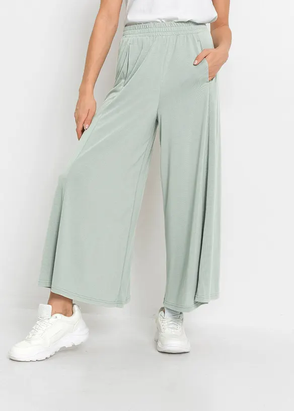Jersey-Culotte mit weitem Bein in grün von vorne - bonprix Jersey-Culotte mit weitem Bein in grün von vorne - bonprix