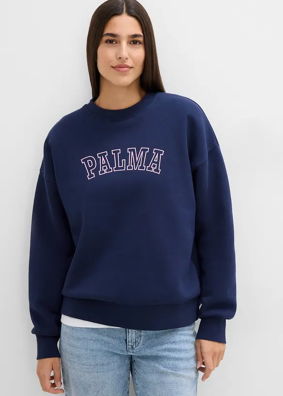 Oversize-Sweatshirt aus Baumwoll-Mix in blau von vorne (im Anschnitt) - bonprix