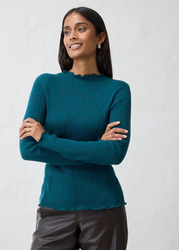 Pullover aus feiner Merinowolle in petrol von vorne (im Anschnitt) - bonprix Pullover aus feiner Merinowolle in petrol von vorne (im Anschnitt) - bonprix