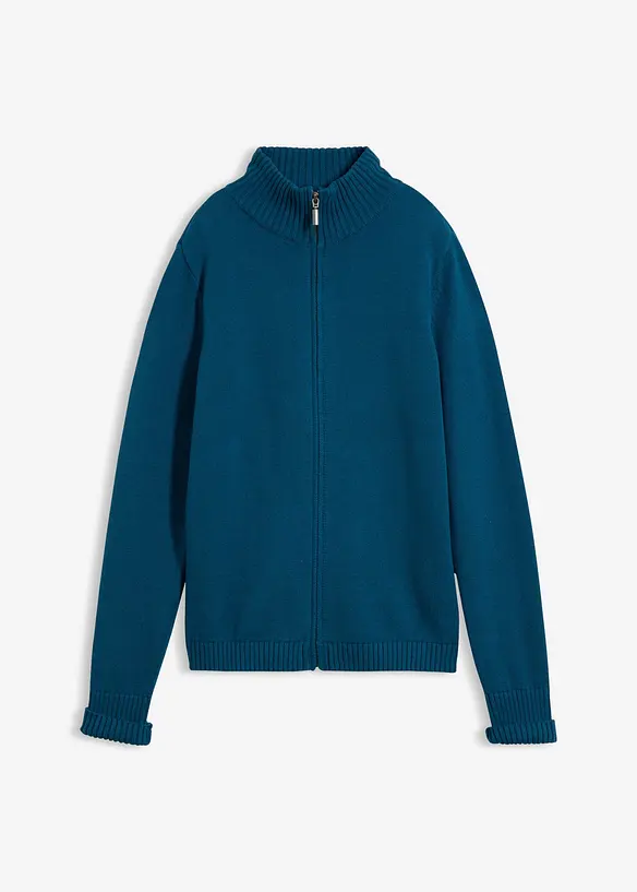 Strickjacke aus reiner Bio-Baumwolle in petrol von vorne - bonprix
