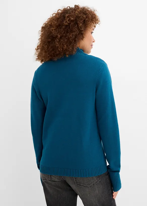 Strickjacke aus reiner Bio-Baumwolle in petrol von hinten (im Anschnitt) - bonprix