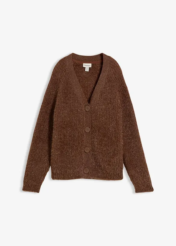 Gerippte Grobstrickjacke mit Glanzeffekt in braun von vorne - bonprix Gerippte Grobstrickjacke mit Glanzeffekt in braun von vorne - bonprix