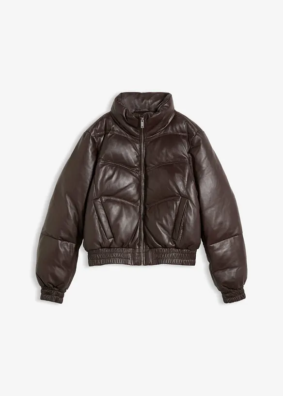 Leder-Steppjacke aus Lammnappa in braun von vorne - bonprix