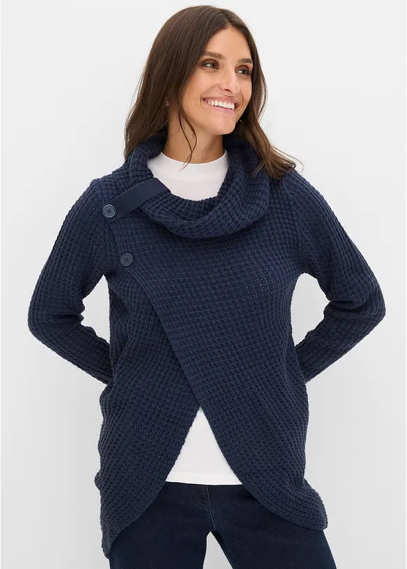 Grobstrick-Pullover in blau von vorne (im Anschnitt) - bonprix