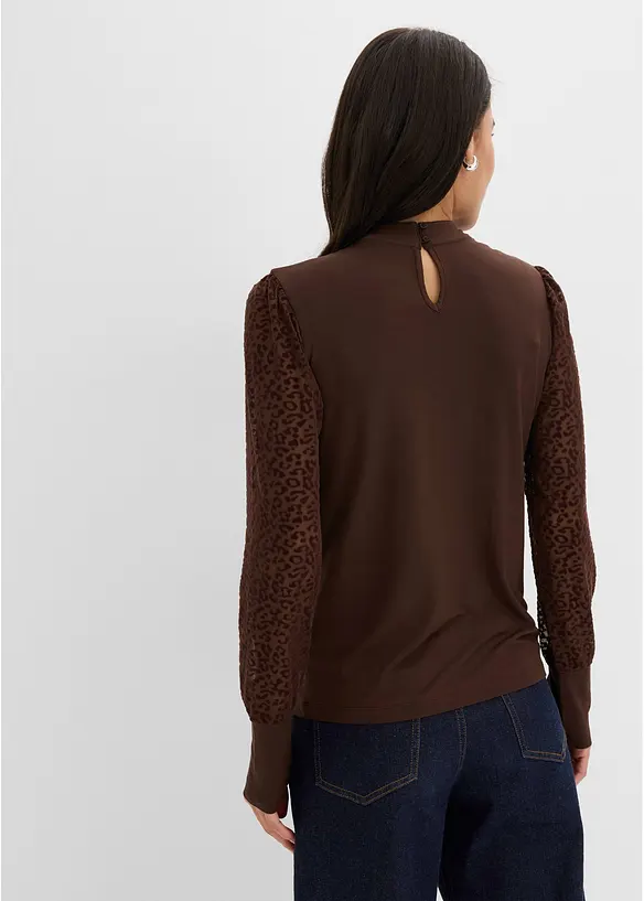 Langarmshirt aus softem Viskose-Mix in braun von hinten (im Anschnitt) - bonprix