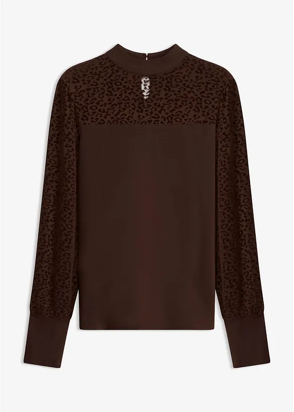 Langarmshirt aus softem Viskose-Mix in braun von vorne - bonprix