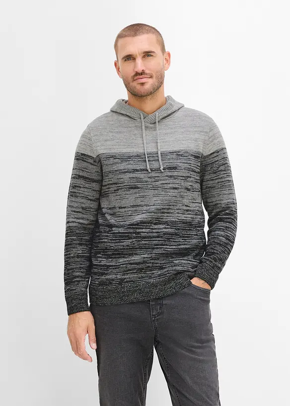 Feinstrick-Kapuzenpullover in Regular Fit in grau von vorne (im Anschnitt) - bonprix
