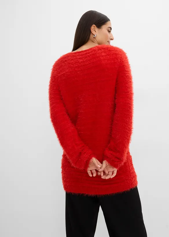 Longpullover aus Strick in rot von hinten (im Anschnitt) - bonprix Longpullover aus Strick in rot von hinten (im Anschnitt) - bonprix