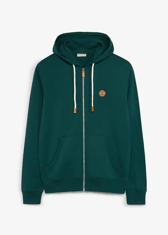 Kapuzen-Sweatjacke mit Lederimitat-Details in grün von vorne - bonprix