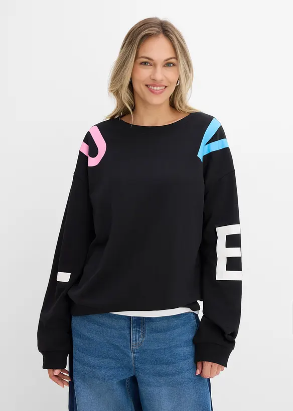 Oversize-Sweatshirt aus weichem Baumwoll-Mix in schwarz von vorne (im Anschnitt) - bonprix Oversize-Sweatshirt aus weichem Baumwoll-Mix in schwarz von vorne (im Anschnitt) - bonprix