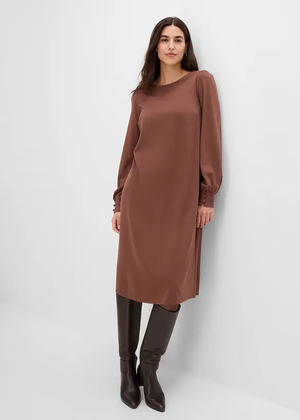 Jerseykleid aus Punto di Roma in braun von vorne (Totalaufnahme) - bonprix Jerseykleid aus Punto di Roma in braun von vorne (Totalaufnahme) - bonprix