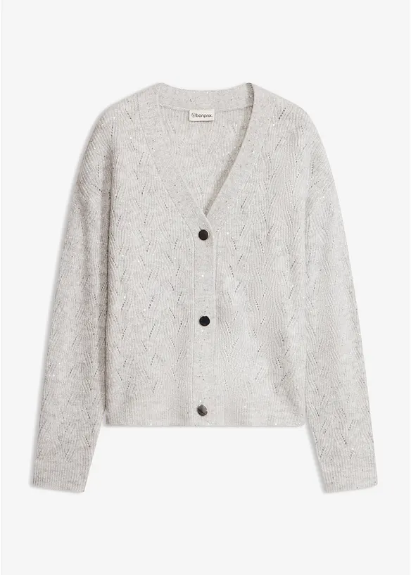 Ajour-Strickjacke mit Knopfreihe in grau von vorne - bonprix Ajour-Strickjacke mit Knopfreihe in grau von vorne - bonprix