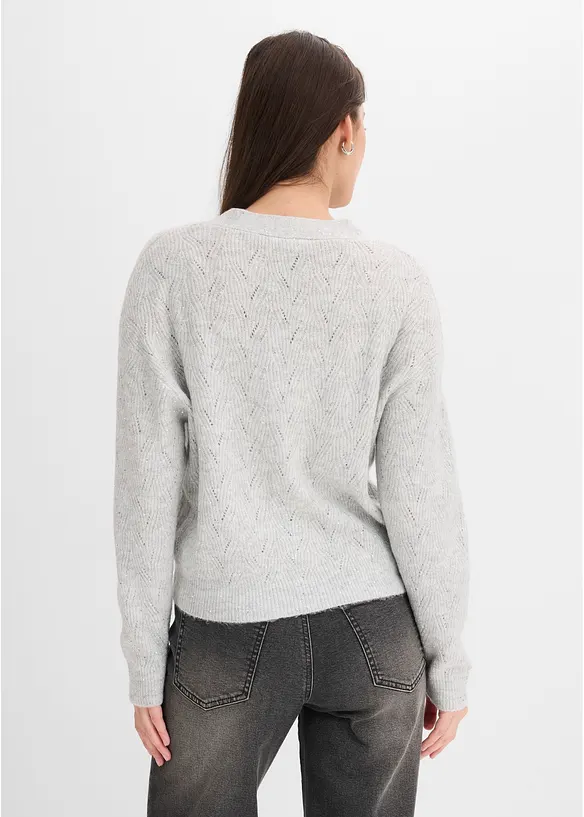 Ajour-Strickjacke mit Knopfreihe in grau von hinten (im Anschnitt) - bonprix Ajour-Strickjacke mit Knopfreihe in grau von hinten (im Anschnitt) - bonprix