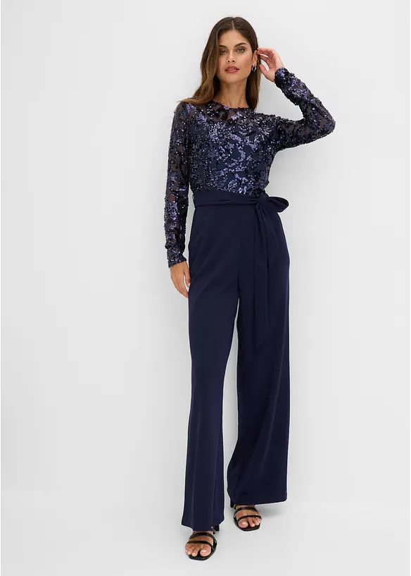 Overall mit Paillettenstickerei in blau von vorne (Totalaufnahme) - bonprix Overall mit Paillettenstickerei in blau von vorne (Totalaufnahme) - bonprix