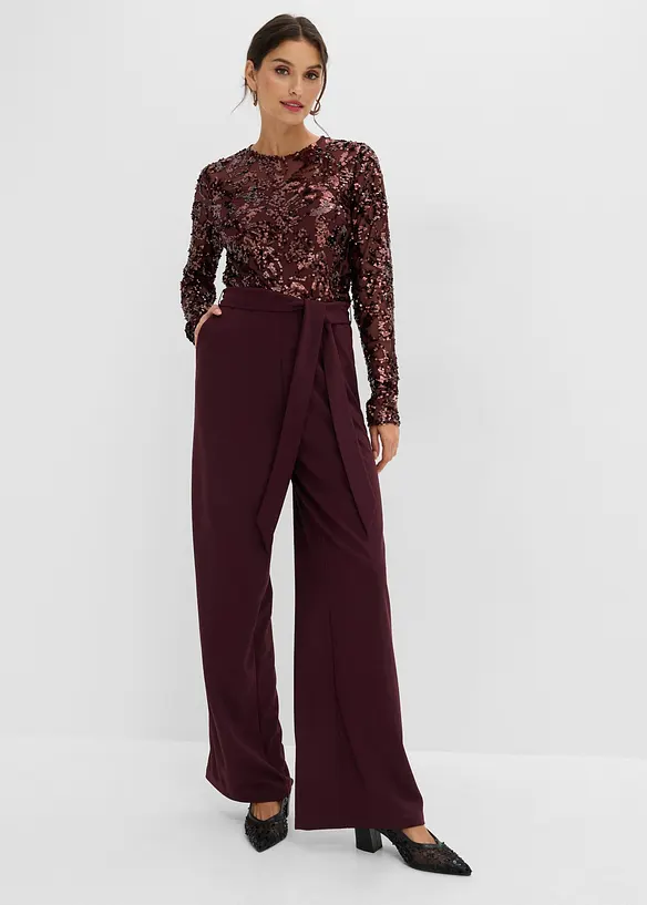Overall mit Paillettenstickerei in rot von vorne (Totalaufnahme) - bonprix Overall mit Paillettenstickerei in rot von vorne (Totalaufnahme) - bonprix