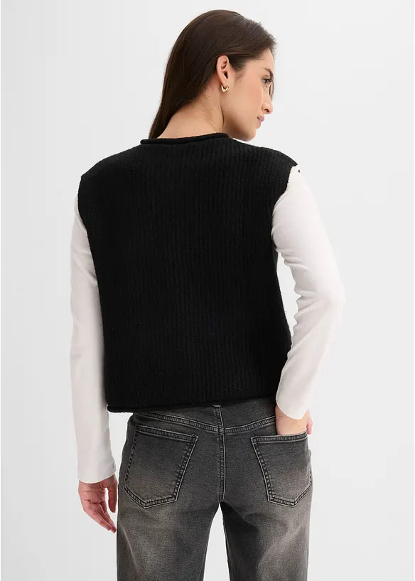 Strickweste mit dekorativen Knöpfen in schwarz von hinten (im Anschnitt) - bonprix