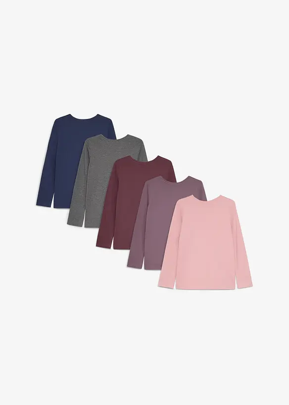 Langarmshirt aus Baumwolle (5er Pack) in lila von hinten - bonprix