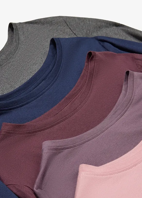 Langarmshirt aus Baumwolle (5er Pack) in lila - bonprix