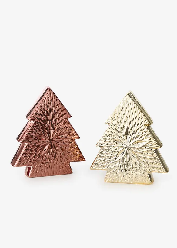Deko-Objekte moderner Tannenbäume (2-tlg. Set) in gold von vorne - bonprix