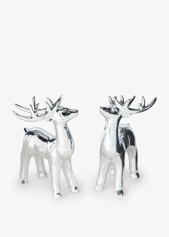 Deko-Objekt Rentiere (2er Pack) in silber von vorne - bonprix