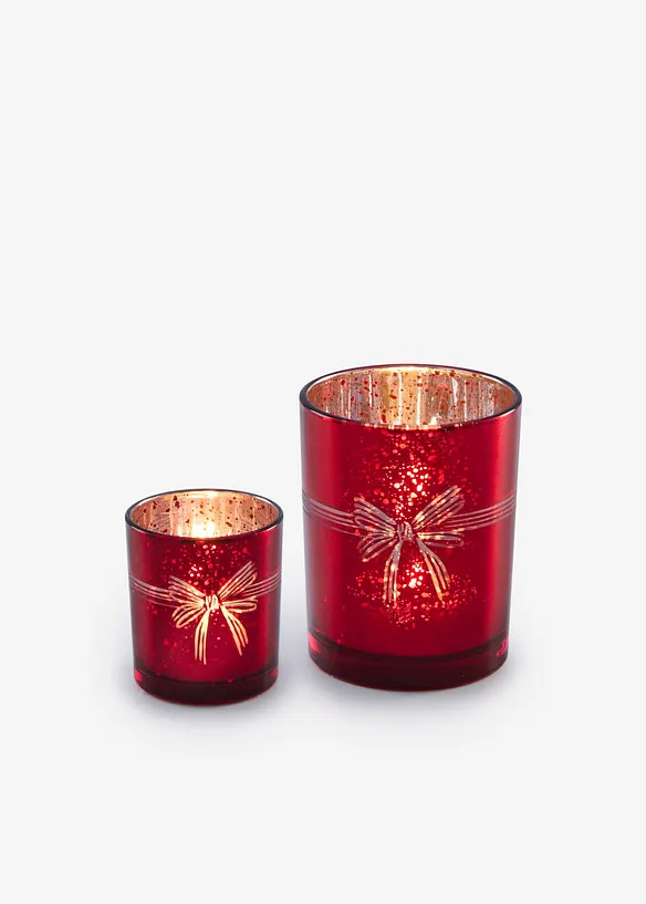 Teelichthalter Weihnachtsschleife (2-tlg. Set) in rot von vorne - bonprix