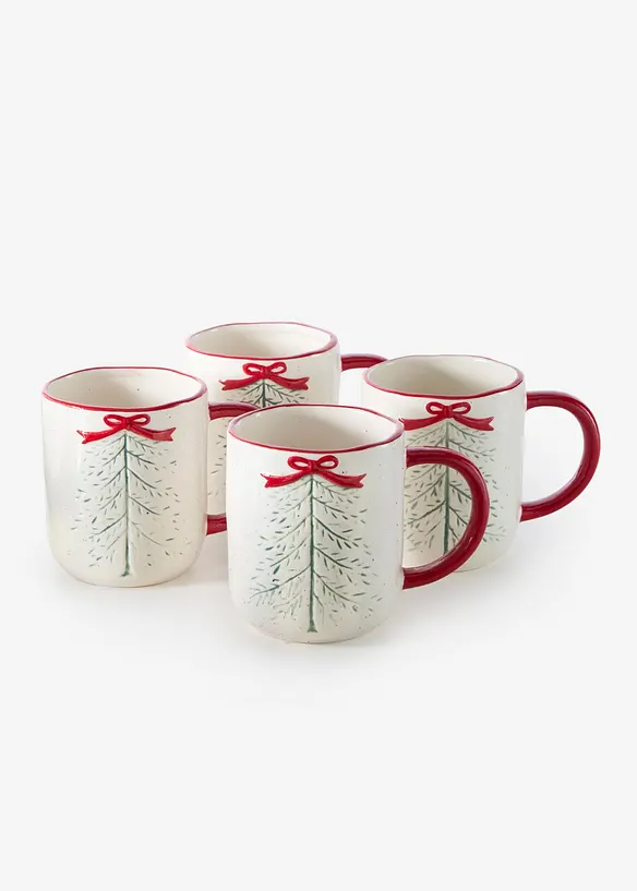 Becher mit Schleife/Baum Design (4er Pack) in weiß von vorne - bonprix