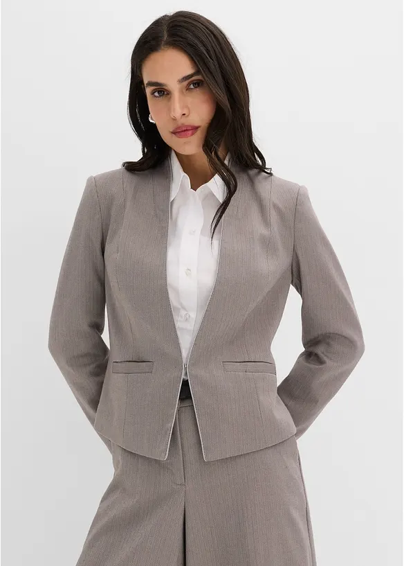 Blazer mit Fischgrat in Wolloptik in beige von vorne (im Anschnitt) - bonprix