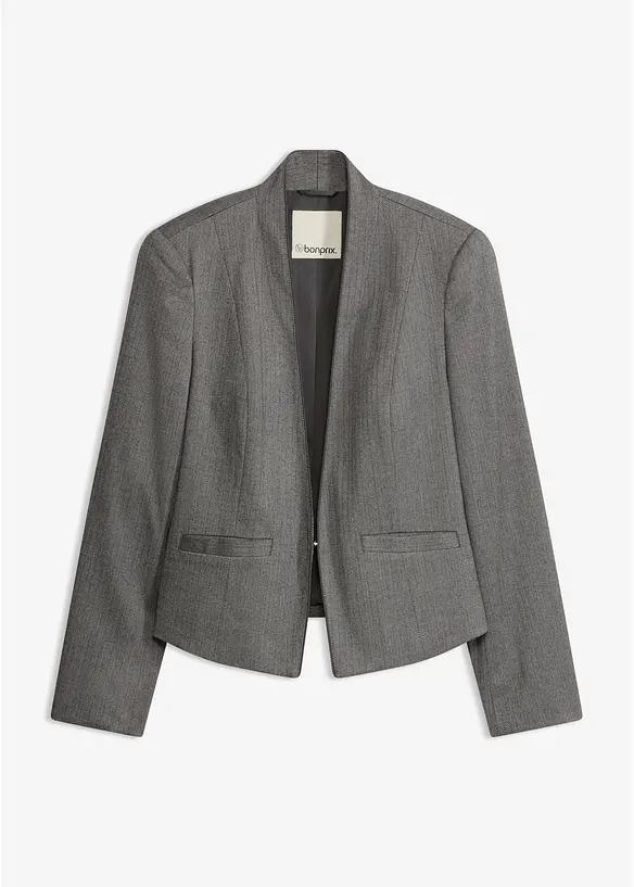 Blazer mit Fischgrat in Wolloptik in grau von vorne - bonprix