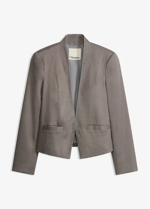 Blazer mit Fischgrat in Wolloptik in beige von vorne - bonprix