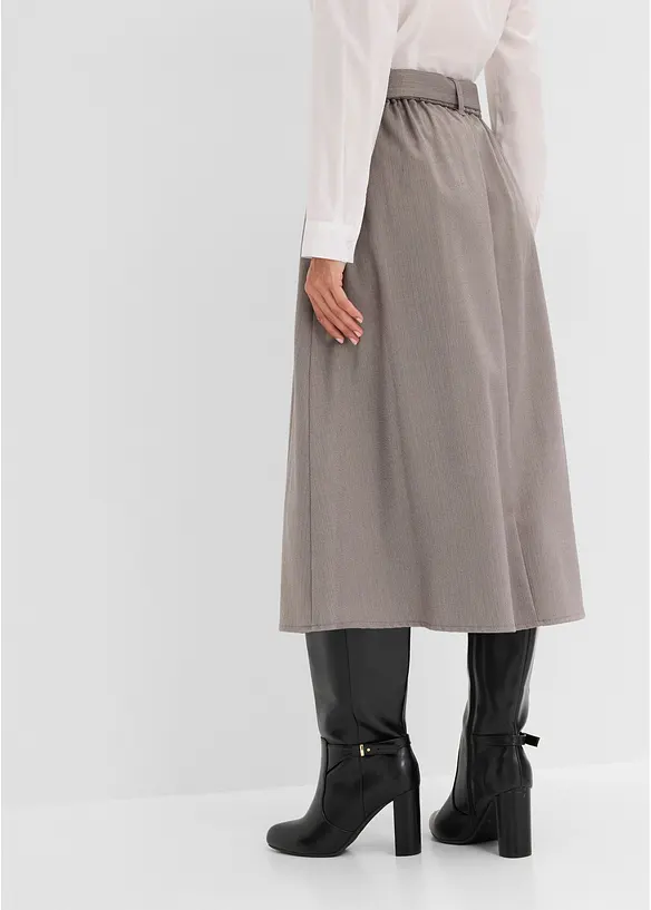 Fischgrat Faltenrock in Wolloptik und Gürtel (2-tlg.Set) in beige von hinten - bonprix