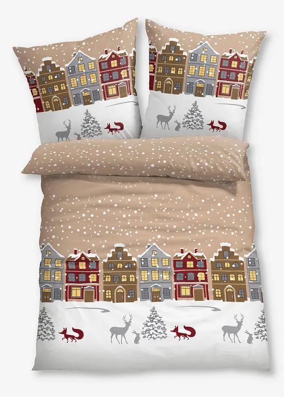 Biber-Bettwäsche in beige von vorne - bonprix