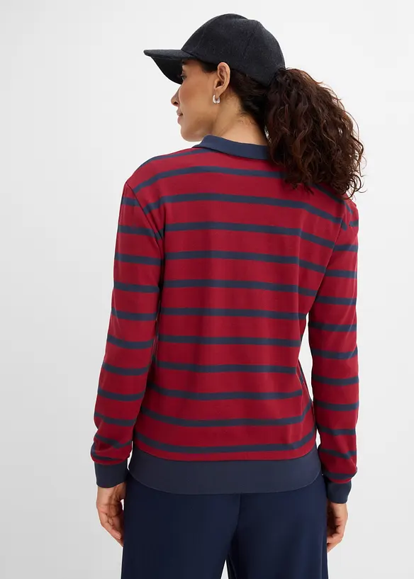 Langarm-Poloshirt aus schwerer Bio-Baumwolle in rot von hinten (im Anschnitt) - bonprix