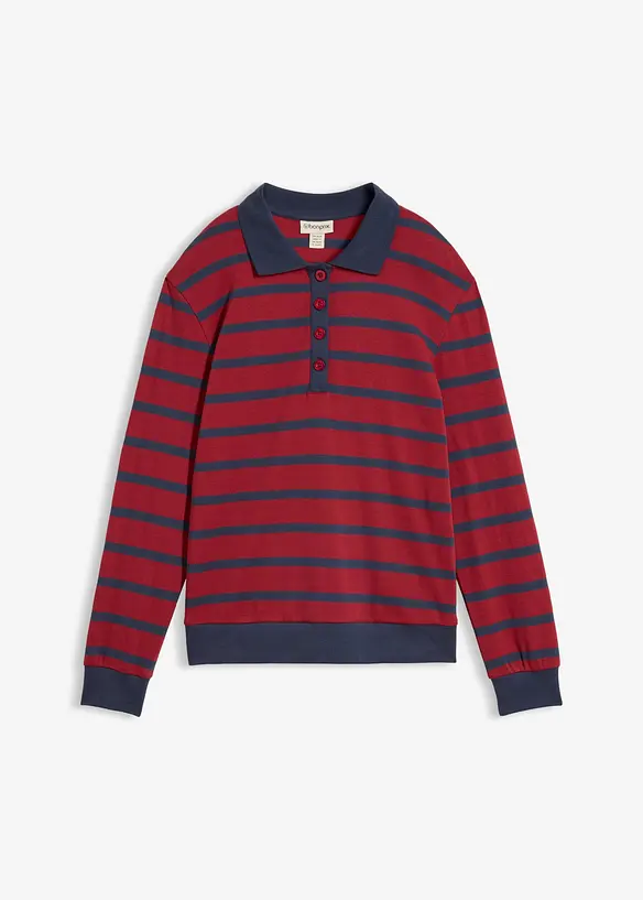 Langarm-Poloshirt aus schwerer Bio-Baumwolle in rot von vorne - bonprix