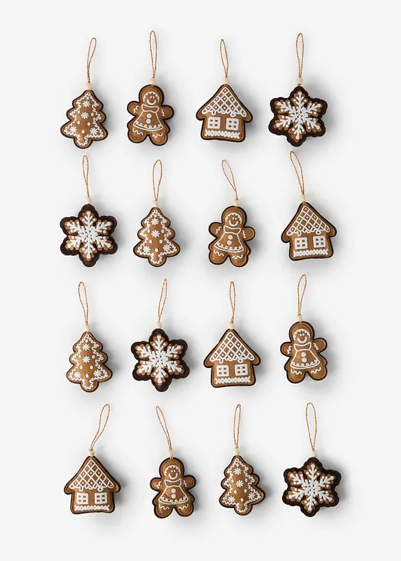 Hängedeko in Lebkuchen Design (16er Pack) in braun von vorne - bonprix