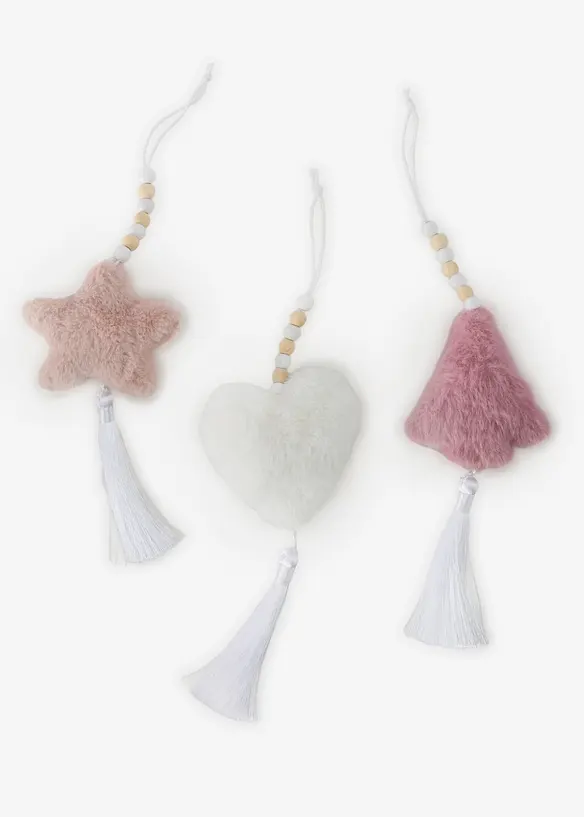 Hängedeko Baumschmuck mit Plüsch (3er Pack) in weiß von vorne - bonprix