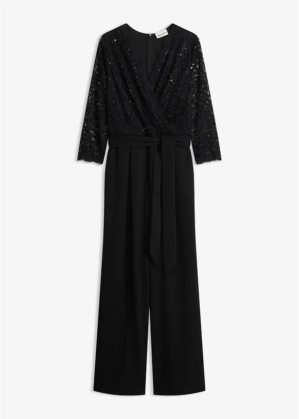 Overall mit Spitze in schwarz von vorne - bonprix