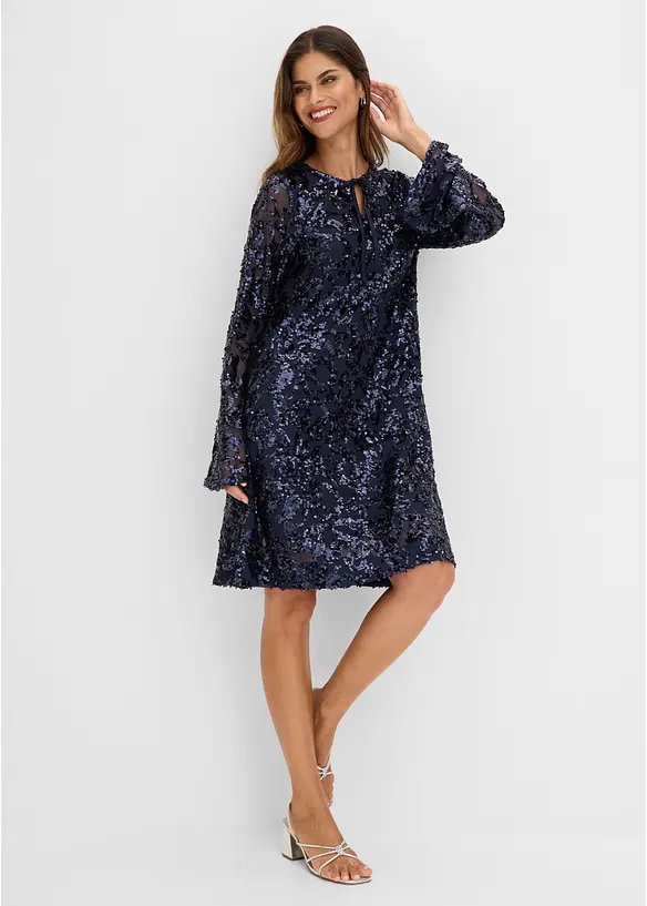 Paillettenkleid in blau von vorne (Totalaufnahme) - bonprix