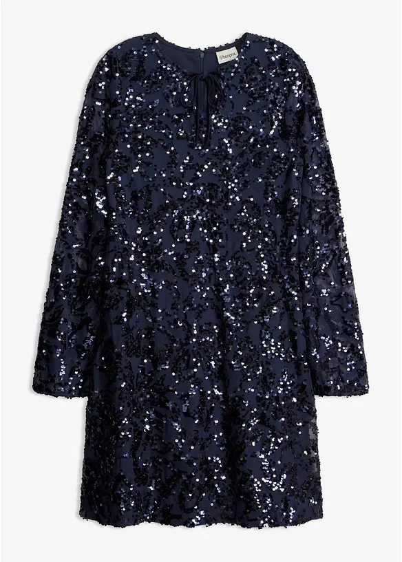 Paillettenkleid in blau von vorne - bonprix