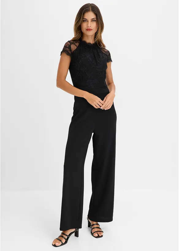 Overall mit Spitze in schwarz von vorne (Totalaufnahme) - bonprix