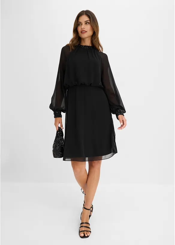 Cocktailkleid mit Strasssteinverzierung in schwarz von vorne (Totalaufnahme) - bonprix