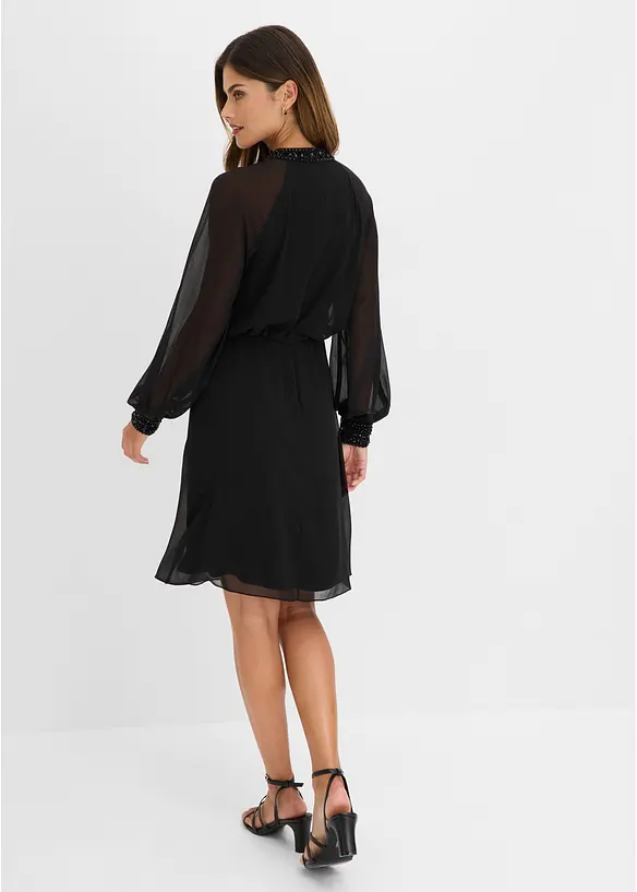 Cocktailkleid mit Strasssteinverzierung in schwarz von hinten (Totalaufnahme) - bonprix