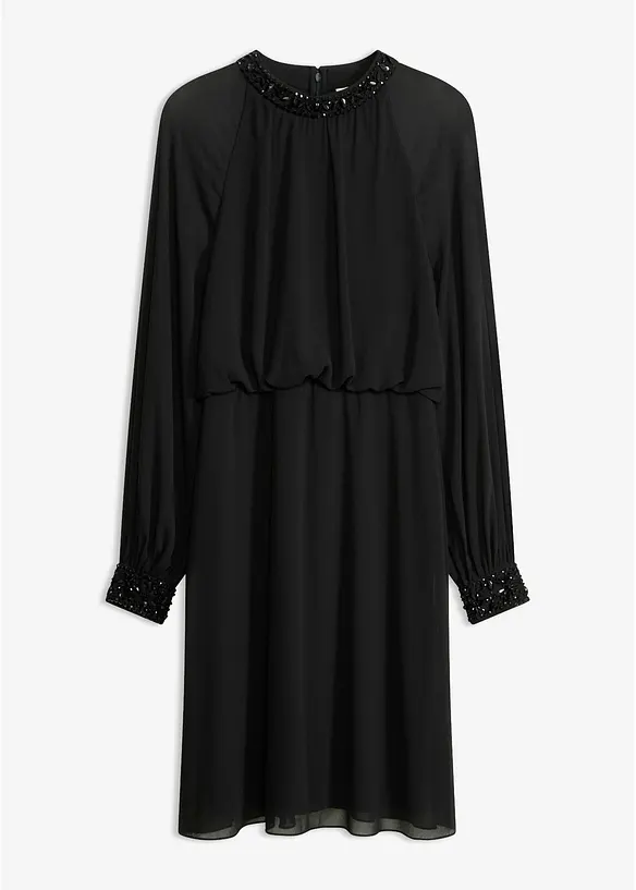 Cocktailkleid mit Strasssteinverzierung in schwarz von vorne - bonprix