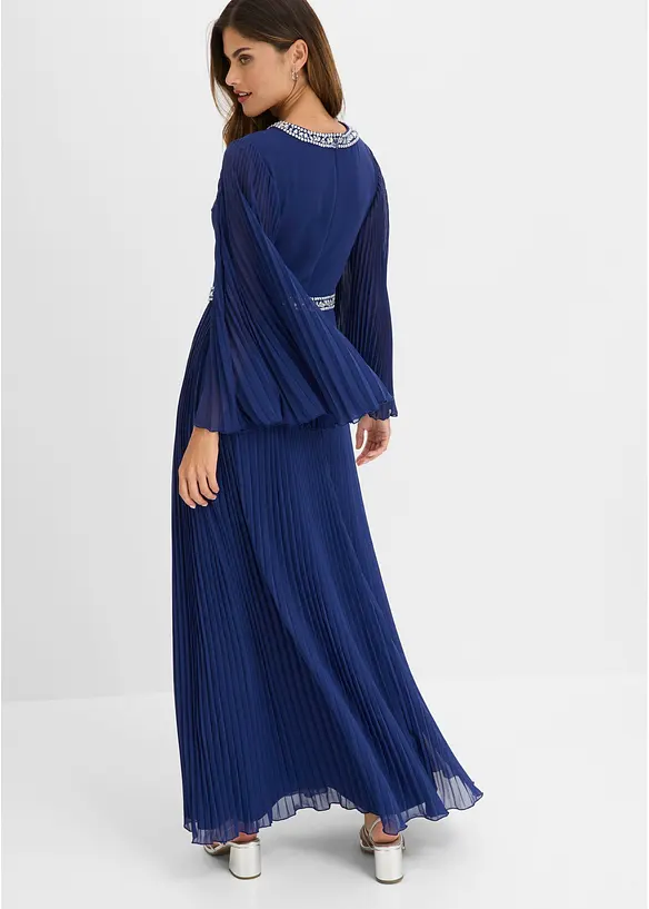 Abendkleid mit Plisseé und Strasssteinverzierung in blau von hinten (Totalaufnahme) - bonprix