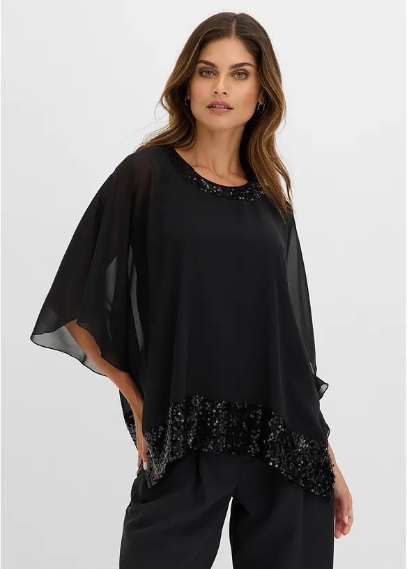 Oversize-Bluse in schwarz von vorne (im Anschnitt) - bonprix